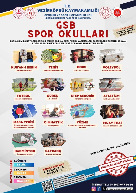 GSB Spor Okulları ve Gençlik Merkezi Yaz Kursları Başlıyor!