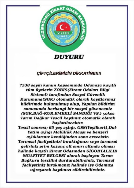 Ziraat Odası’ndan Sosyal Güvenlik Uyarısı