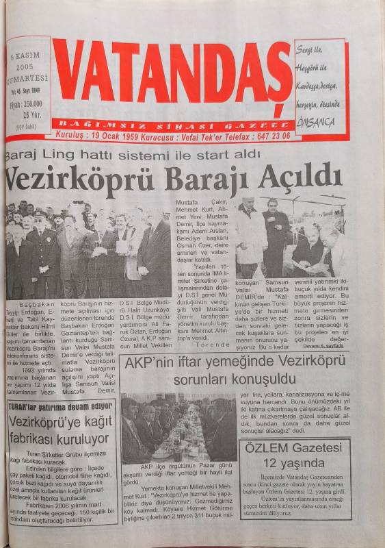 Vezirköprü Barajı Açıldı